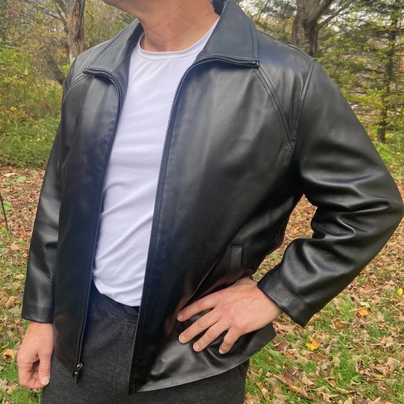 Calvin Klein Black Leather Jacket Fleece & Quilted Lining Men's Size M - Picture 7 of 15